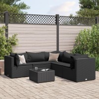 vidaXL 6 Piece Patio Lounge Set with Cushions Black Poly Rattan