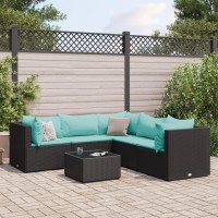 vidaXL 6 Piece Patio Lounge Set with Cushions Black Poly Rattan