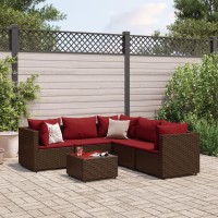 vidaXL 6 Piece Patio Lounge Set with Cushions Brown Poly Rattan