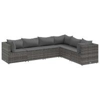 vidaXL 6 Piece Patio Lounge Set with Cushions Gray Poly Rattan