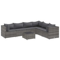 vidaXL 7 Piece Patio Lounge Set with Cushions Gray Poly Rattan