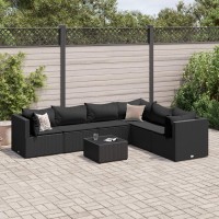 vidaXL 7 Piece Patio Lounge Set with Cushions Black Poly Rattan