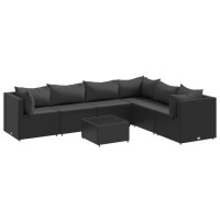 vidaXL 7 Piece Patio Lounge Set with Cushions Black Poly Rattan