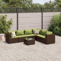 vidaXL 7 Piece Patio Lounge Set with Cushions Brown Poly Rattan