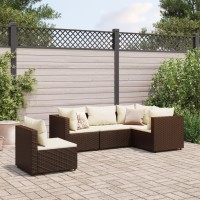 vidaXL 5 Piece Patio Lounge Set with Cushions Brown Poly Rattan