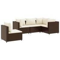 vidaXL 5 Piece Patio Lounge Set with Cushions Brown Poly Rattan