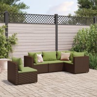 vidaXL 5 Piece Patio Lounge Set with Cushions Brown Poly Rattan