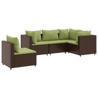 vidaXL 5 Piece Patio Lounge Set with Cushions Brown Poly Rattan