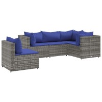 vidaXL 5 Piece Patio Lounge Set with Cushions Gray Poly Rattan