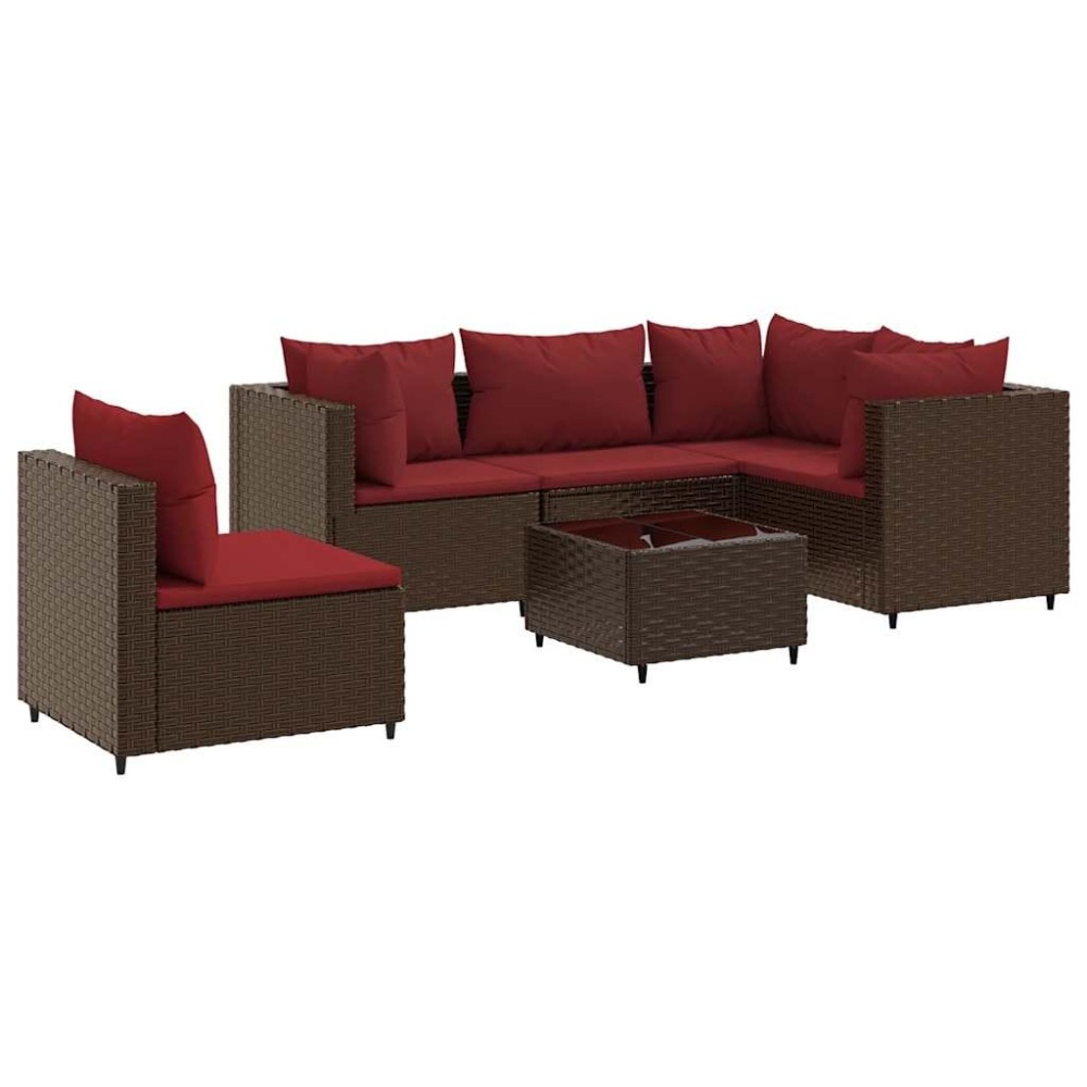 vidaXL 6 Piece Patio Lounge Set with Cushions Brown Poly Rattan