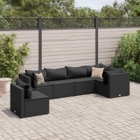 vidaXL 6 Piece Patio Lounge Set with Cushions Black Poly Rattan