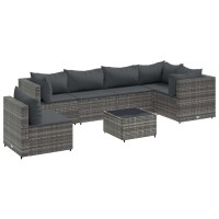 vidaXL 7 Piece Patio Lounge Set with Cushions Gray Poly Rattan