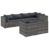 vidaXL 7 Piece Patio Lounge Set with Cushions Gray Poly Rattan