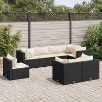 vidaXL 8 Piece Patio Lounge Set with Cushions Black Poly Rattan