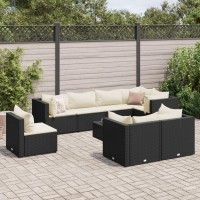 vidaXL 9 Piece Patio Lounge Set with Cushions Black Poly Rattan