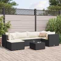 vidaXL 7 Piece Patio Lounge Set with Cushions Black Poly Rattan