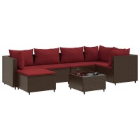 vidaXL 7 Piece Patio Lounge Set with Cushions Brown Poly Rattan