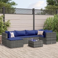 vidaXL 7 Piece Patio Lounge Set with Cushions Gray Poly Rattan