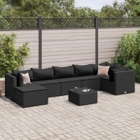 vidaXL 8 Piece Patio Lounge Set with Cushions Black Poly Rattan