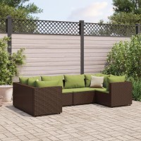 vidaXL 6 Piece Patio Lounge Set with Cushions Brown Poly Rattan