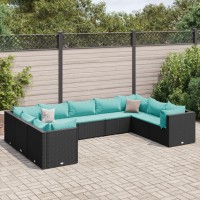 vidaXL 9 Piece Patio Lounge Set with Cushions Black Poly Rattan