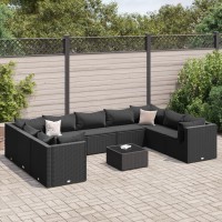 vidaXL 10 Piece Patio Lounge Set with Cushions Black Poly Rattan