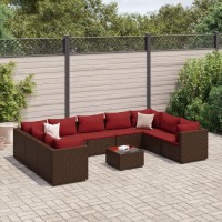 vidaXL 10 Piece Patio Lounge Set with Cushions Brown Poly Rattan