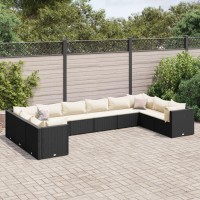 vidaXL 10 Piece Patio Lounge Set with Cushions Black Poly Rattan