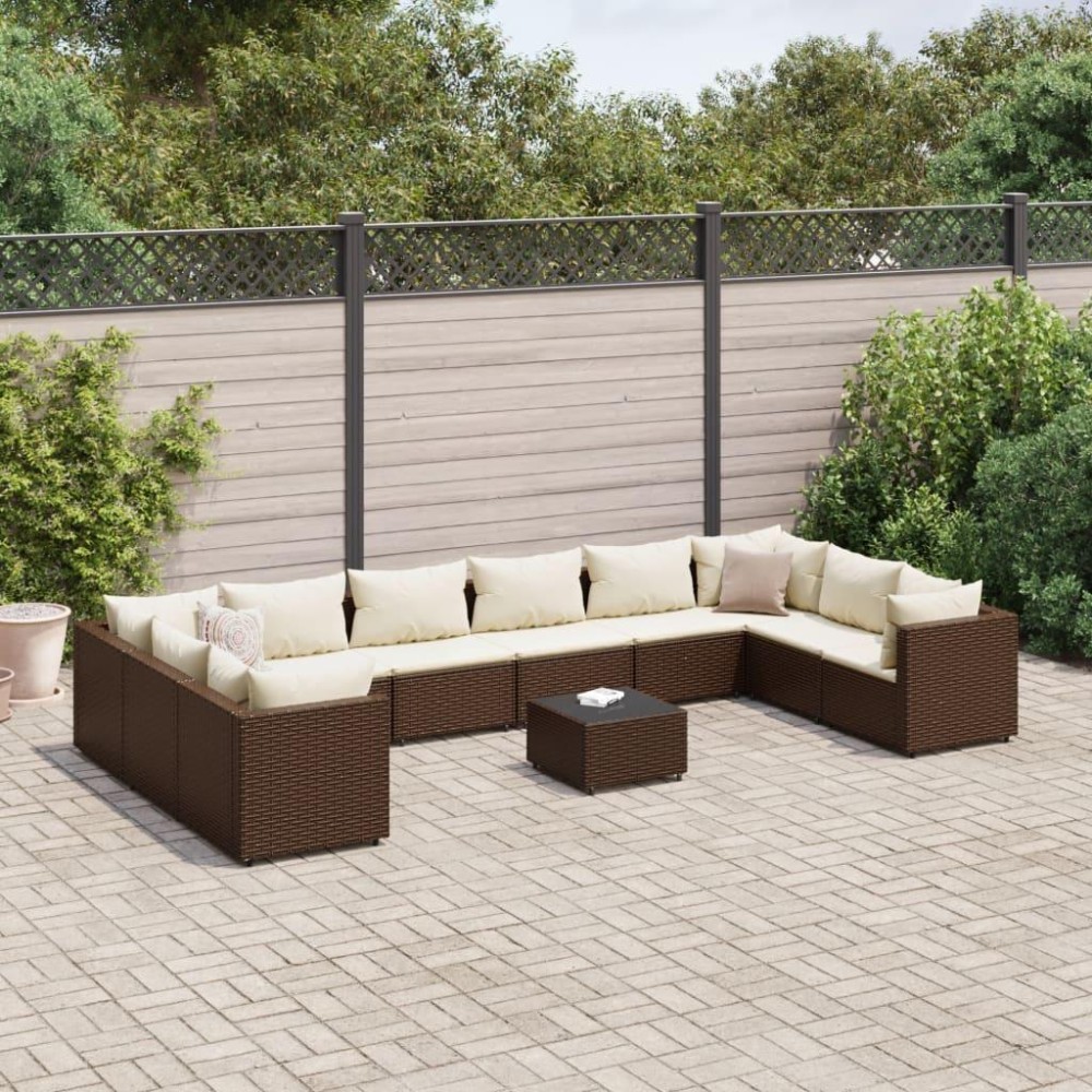 vidaXL 11 Piece Patio Lounge Set with Cushions Brown Poly Rattan