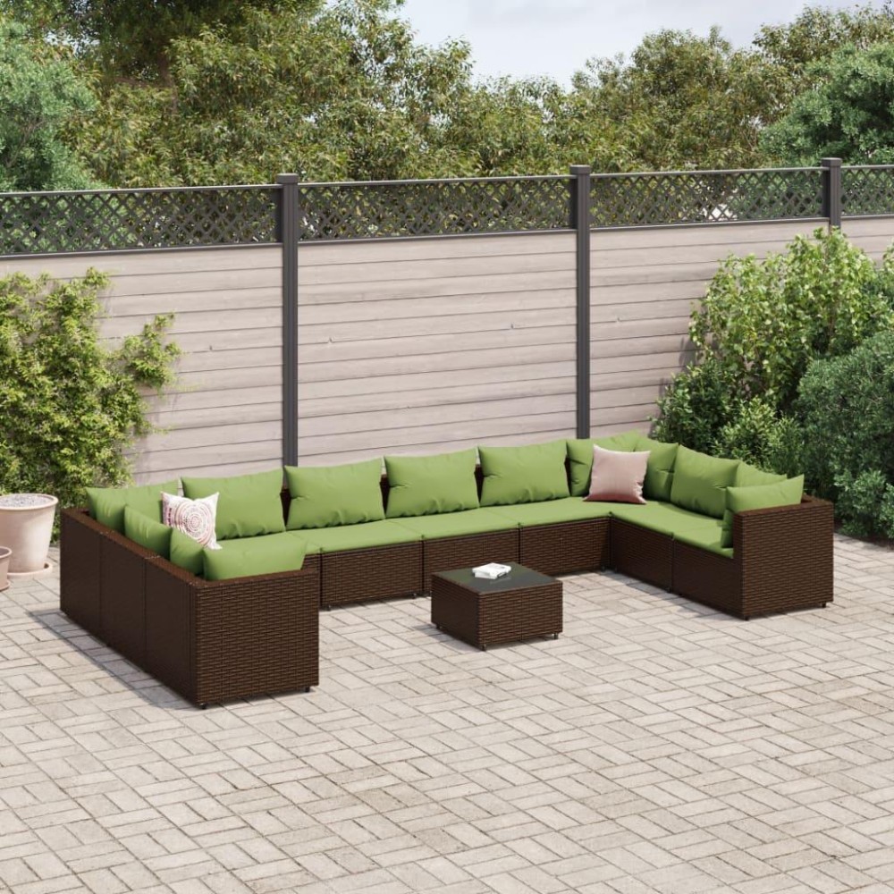 vidaXL 11 Piece Patio Lounge Set with Cushions Brown Poly Rattan