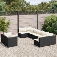 vidaXL 9 Piece Patio Sofa Set with Cushions Black Poly Rattan