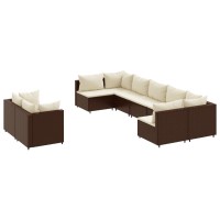 vidaXL 9 Piece Patio Sofa Set with Cushions Brown Poly Rattan