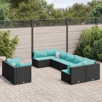 vidaXL 9 Piece Patio Sofa Set with Cushions Black Poly Rattan