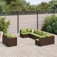 vidaXL 9 Piece Patio Sofa Set with Cushions Brown Poly Rattan