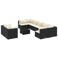 vidaXL 10 Piece Patio Sofa Set with Cushions Black Poly Rattan