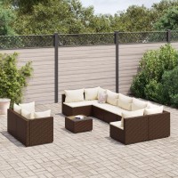 vidaXL 10 Piece Patio Sofa Set with Cushions Brown Poly Rattan