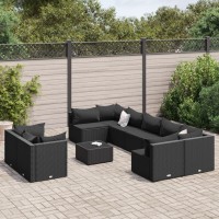 vidaXL 10 Piece Patio Sofa Set with Cushions Black Poly Rattan