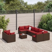 vidaXL 10 Piece Patio Sofa Set with Cushions Brown Poly Rattan