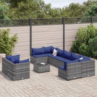 vidaXL 10 Piece Patio Sofa Set with Cushions Gray Poly Rattan