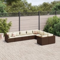 vidaXL 9 Piece Patio Sofa Set with Cushions Brown Poly Rattan