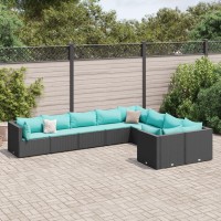 vidaXL 9 Piece Patio Sofa Set with Cushions Black Poly Rattan