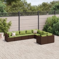 vidaXL 9 Piece Patio Sofa Set with Cushions Brown Poly Rattan