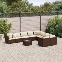 vidaXL 10 Piece Patio Sofa Set with Cushions Brown Poly Rattan