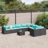 vidaXL 10 Piece Patio Sofa Set with Cushions Black Poly Rattan