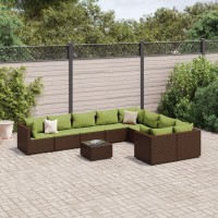 vidaXL 10 Piece Patio Sofa Set with Cushions Brown Poly Rattan