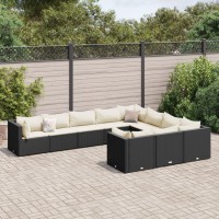 vidaXL 10 Piece Patio Sofa Set with Cushions Black Poly Rattan