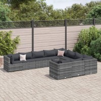 vidaXL 10 Piece Patio Sofa Set with Cushions Gray Poly Rattan