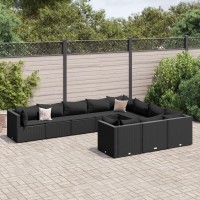 vidaXL 10 Piece Patio Sofa Set with Cushions Black Poly Rattan