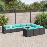 vidaXL 10 Piece Patio Sofa Set with Cushions Black Poly Rattan