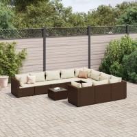 vidaXL 11 Piece Patio Sofa Set with Cushions Brown Poly Rattan